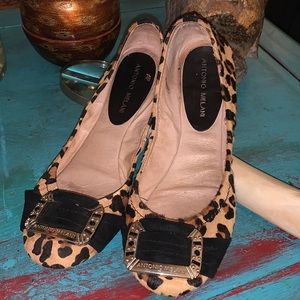 Gently worn Size 10 Antonio Melani leopard ballet flats